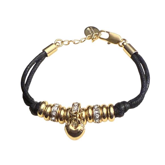 Juicy Couture Bracelet Pave Crystal Heart Charm Gold Beads Black Cord 6”-6.5 - Picture 3 of 6